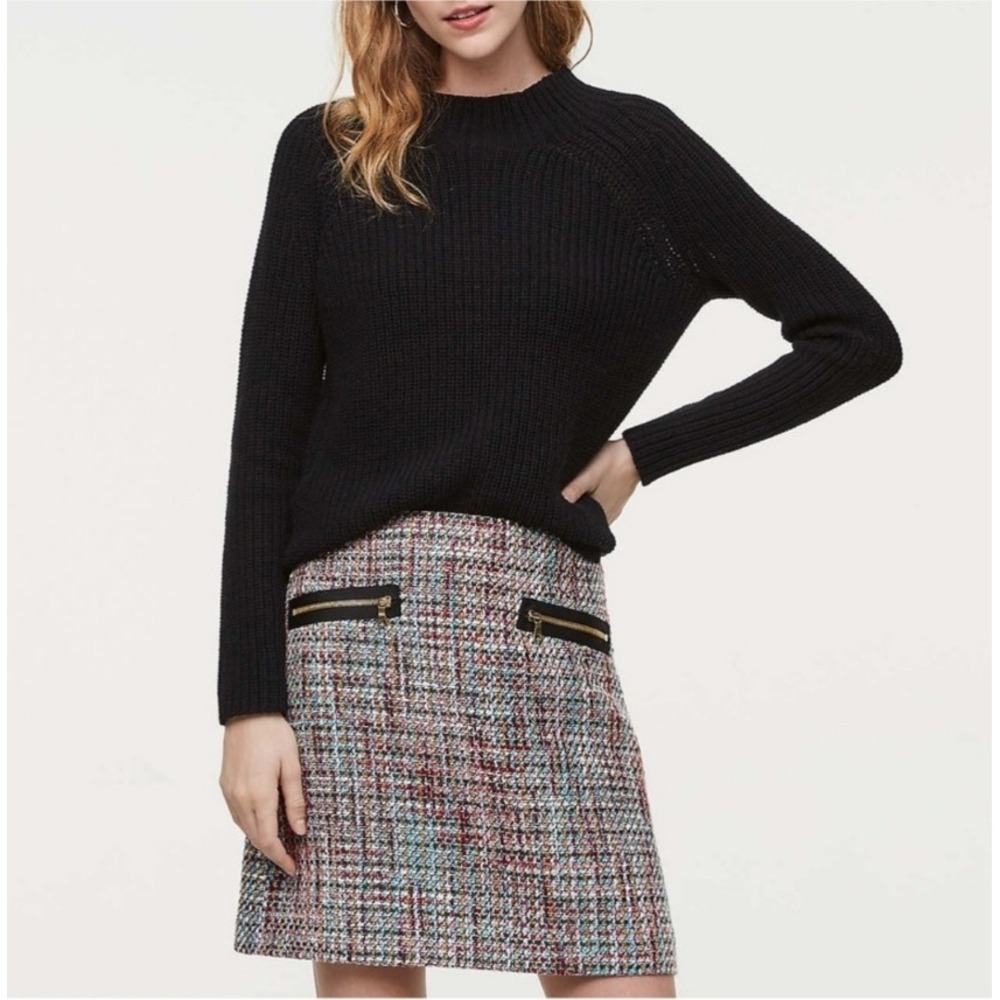 LOFT Tweed Mini Skirt Zipper Pockets Career‎ Party Colorful Size 8